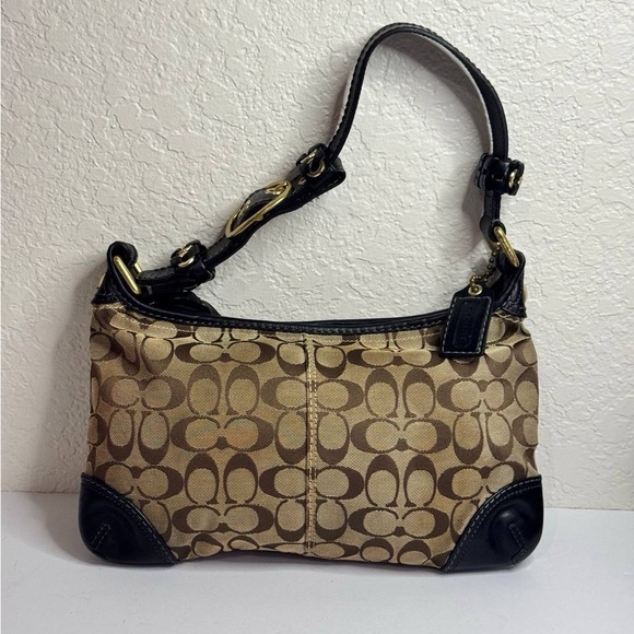 Coach Y2K Bleeker Brown Signature Canvas Black Leather Trim Shoulder Bag - Picture 1 of 12